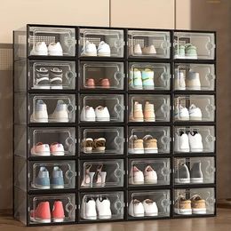 6/12pcs Thickened Transparent Boxes with Lid, Foldable Stackable Free Combination Shoe Rack, Plastic Sneaker Container, Space Saving Storage Organiser for