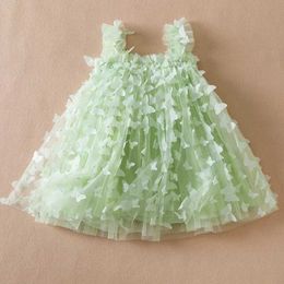 Girl's Dresses Summer Girls Princess Party Birthday Dress 3D Lace Embroidered Butterfly Mesh Lovely Dress Fairy Infant Beach Holiday Clothing