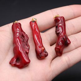 1Pcs Natural Sea Bamboo Red Coral Irregular Branch Pendant DIY Earring Necklace Jewelry Making Accessories Gift 8X25-15X40MM