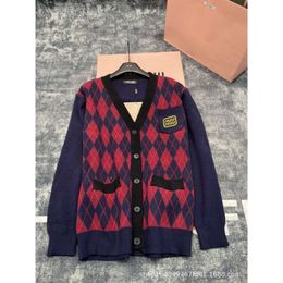 Women's Knits & Tees Autumn/winter Contrasting Diamond Knit Vest Cardigan Series Embroidered Embellishments on the Chest Pocket