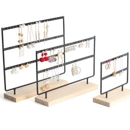 Earring Organizer Stand 24/44/66 Holes Jewelry Display Showcase Wooden Base Metal Delicate Wooden Base Earrings Holder Rack