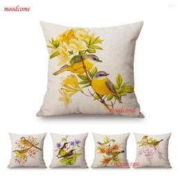 Pillow Rain Forest Birds With Flower Floral Plant Vintage Home Decoration Style Sofa Throw Cover Cotton Linen Chair Case