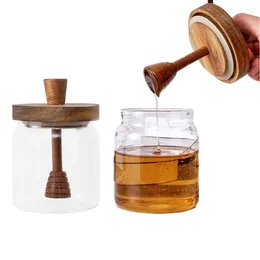 Storage Bottles Airtight Honey Pot Durable Wooden Dipper Lid Jar Set Regular Mouth No Drip Glass Containers Gift