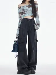 Women's Pants HOUZHOU Y2K Vintage Black Cargo Women Korean Fashion Retro Beige Wide Leg Trousers Oversized Streetwear Basic Pantalones