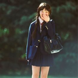Korean Preppy Style School Uniform Navy Blazer Japanese JK Uniform Coat Suit School Clothes Girl Students Jacket Graduation