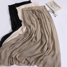 Skirts Chinese Antique Women's Spring Autumn 2024 Lace-up Skirt Semi-elastic Waist Khaki Loose Long