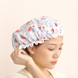 Shower Cap Reusable Women Hair Cap Hat for Bathing Cleaning Cooking Makeup Double Layer Shower Waterproof Thick Cover