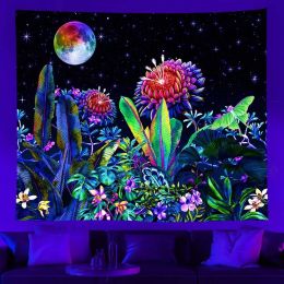 Party Blue UV Light Effect Unicorn Print Fluorescent Tapestry Psychedelic Tai Chi Hippie Wolf Wall Hanging Cloth Room Decor