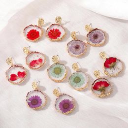 Dangle Earrings 1 Pair Sweet Resin Handmade Jewellery Dried Flower Floral Round Earring For Women Unique Summer Ear Accessories Wholesale