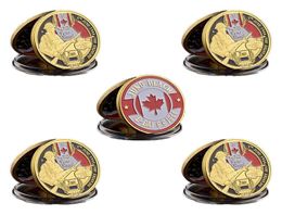 5pcs DDay Normandy Juno Beach Military Craft Canadian 2rd Infantry Division Gold Plated Memorial Challenge Coin Collectibles9367217