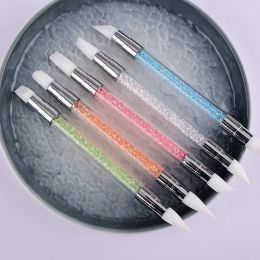 Nail Art Silicone Brush 1Pcs Carving Painting Pencil UV Gel DIY Polish Dual-head Mirror Powder Sculpture Manicure Tool2. for UV Gel DIY Polish Tool