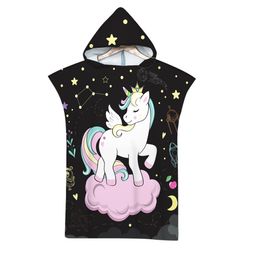 Unicorn Microfiber Large Beach Bath Towel Quick Dry Hooded Cloak Wetsuit Adult Kid Parent-Child Poncho Bathrobe For Swim Surf