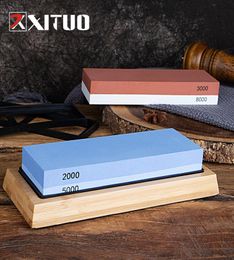 XITUO Knife Sharpener Stone 2 Side Whetstone Kit Quick Sharpening For Damascus And Quality Knife With NonSlip Bamboo Base 5258449
