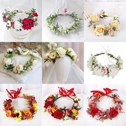 Decorative Flowers Wreath Crown Festival Green Leaf Headband Flower Girl Floral Garland Wedding Women Hair Accessories