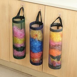 Mesh Hanging Storage Dispensers Foldable Breathable Washable Hanging Mesh Garbage Bag Organiser for Kitchen Plastic Bag Storage