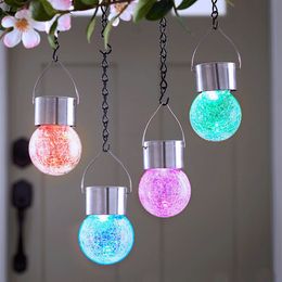 Solar LED Garden Lamp Lantern Glass Crack Ball Chandelier Lawn Christmas Party Light Outdoor Tree Decoration