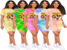 Women Sportwear Two Piece Pants Designer Tracksuits Summer Shorts Set Tie Dye Tshirt Cartoon Printed Casual Outfits2907985