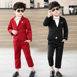 Trousers Boys Suits for Weddings Blazer Pants 2 Pieces Kids Dress Suit Formal One Button Children Costume Party Kids Shirt Bow Clothes