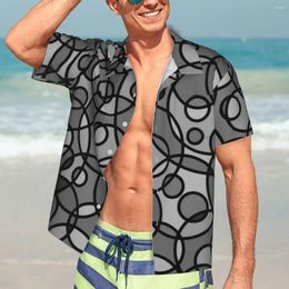 Men's Casual Shirts Summer Shirt Vacation Black Grey Geometric Blouses Retro Circle Print Cool Man Short-Sleeved Stylish Clothing