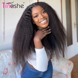 Tinashe Hair Kinky Straight Wig Lace Front Human Hair Wigs Pre Plucked Yaki Human Hair Wigs 30 Inch 13x6 HD Lace Frontal Wig