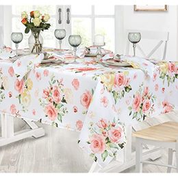 Simple and Stylish Easter Rose Fabric Tablecloth Spring Pink Rose Garden Easy Care Stain Resistant Fabric Tablecover Rectangle