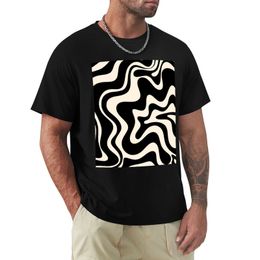 Retro Liquid Swirl Abstract Pattern in Black and Almond Cream T-Shirt Blouse sports fan t-shirts Oversized t-shirt men t shirt
