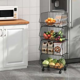 Space-saving 3-tier Kitchen Cart - Multi-functional Fruit & Veggie Basket with Removable Drain Layers, Large Capacity