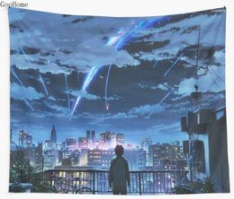 Tapestries Anime Kimi No Na Wa Your Name Wall Tapestry Cover Beach Towel Throw Blanket Picnic Yoga Mat Home Decoration