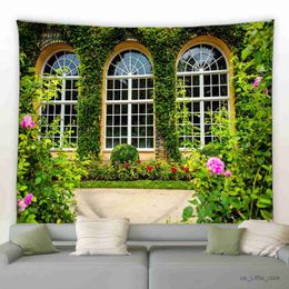 Landscape Tapestries Flower Tapestry Spring Fence Backdrop Cloth Wall Hanging Garden Poster Outdoor Home Decor Aesthetics R0411