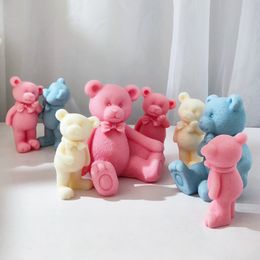 Large Bow Tie Bear Family Silicone Candle Mould Creative Animal Soap Resin Plaster Doll Mould Chocolate Room Decor Christmas Gift