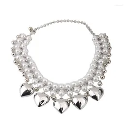 Chains Love Heart Pendant Necklace Handmade Beaded Neckchain Female Pearls Ornaments