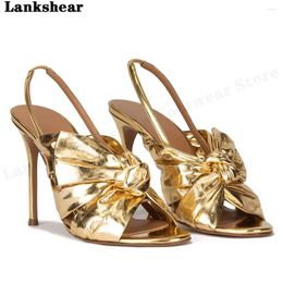 Dress Shoes Summer Fashion Design Sexy Bow Gold Silver Stiletto High Heel Round Toe Ladies 34-46 Size Sandals Brand