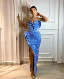 Casual Dresses 2024 Arrival Blue Colour Women Shinning Rhinestones Strapless Bodycon Long Dress Elegant Evening Party Prom Wholesale