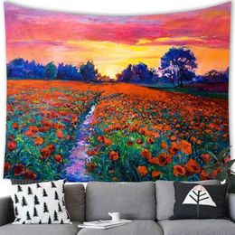 Painting Wall Tapestries Tapestry Sunflower Oil Hanging Beautiful Flowers Landscape Decor Tapestry Wall Hanging Home Decoration Background R0411