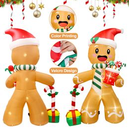 8Ft Christmas Inflatables Gingerbread Man Outdoor Decorations with Build-in 8 LEDs Holiday Yard Lawn Garden Party Waterproof Toy