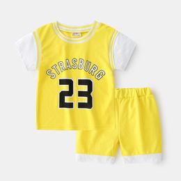 Breathable Boys Clothes Sets Playtime Summer Basketball T-shirt + Shorts