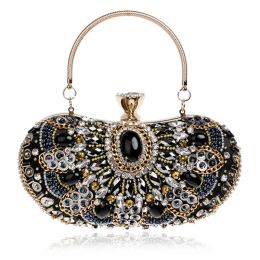 SEKUSA Hot Sale Small Beaded Clutch Purse Elegant Black Evening Bags Wedding Party Clutch Handbag Metal Chain Shoulder Bags