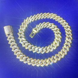 2024 Luxury Design 925 Silver with d Colour Baguettes Moissanite Diamond 12mm Wide Cuban Link Chain Necklace