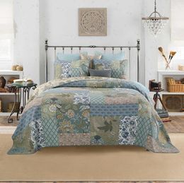 Shabby Chic Floral 3 Pieces Patchwork Bedspread Pillow shams Sumer Quilts Set Queen King size 100 Cotton Reversible Ultra soft12079968