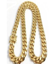 fine 18K Gold Plated chain jewelry Stainless Steel High Polished Miami Cuban Link Necklace Men Punk 15mm Curb Double Safety Clasp 9098968
