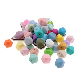 200pcs 14mm Hexagon Food Grade Silicone Beads Baby Teether Baby Teething Toy BPA Free Nursing Necklace Pacifier Pendant Teethers 240403