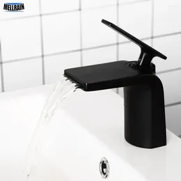 Bathroom Sink Faucets Brass Waterfall Faucet MaBlack Basin Single Hole Mount Brushed Gold Water Mixer Chrome Tap