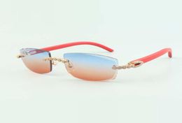 2022 Bouquet Diamond Sunglasses 3524015 with Natural red wooden sticks and cut Lens 30 Thickness6216345