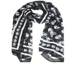 Black Chiffon Silk Feeling Skull Print Fashion Long Scarf Shawl Scaf Wrap For Women Keyring3865869