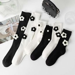 Socks & Hosiery Handmade Mid Length for Children, Trendy Fashionable Jk Calf Socks, Long Three-dimensional Woollen Double Needle Black White