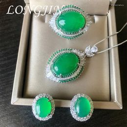 Necklace Earrings Set Retro Emerald Lab Diamond Adjustable Ring Luxury Wedding Party Fine Jewelry For Women Lady Anniversary Gift