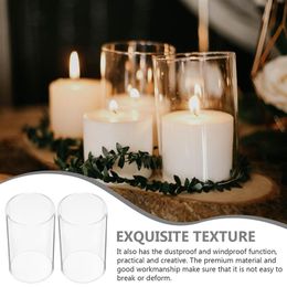 3pcs Windproof Cup Cylinder Holder Clear Glass Candleshades Stand Tube Cylinder Cover