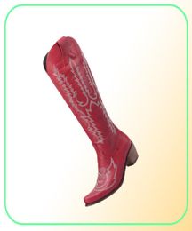 Stivali da cowboy occidentali cucitura per donne con tacchi alti cowgirl ladies primaveri di scarpe lunghe autunnali ginocchiere J22080592526651450886