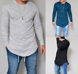 Mens Long Sleeve Hipster Hip Hop Basic Henley T Shirt for Men Swag Curve Hem Slim Fit Cotton Stretchy Pullover13336161968455