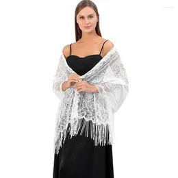 Scarves 2024 Pure Color Women's Lace Evening Dress Shawl Sheer Hollow Bridal Bridesmaid Boleros Wraps Mesh Wedding Capes Party Shawls